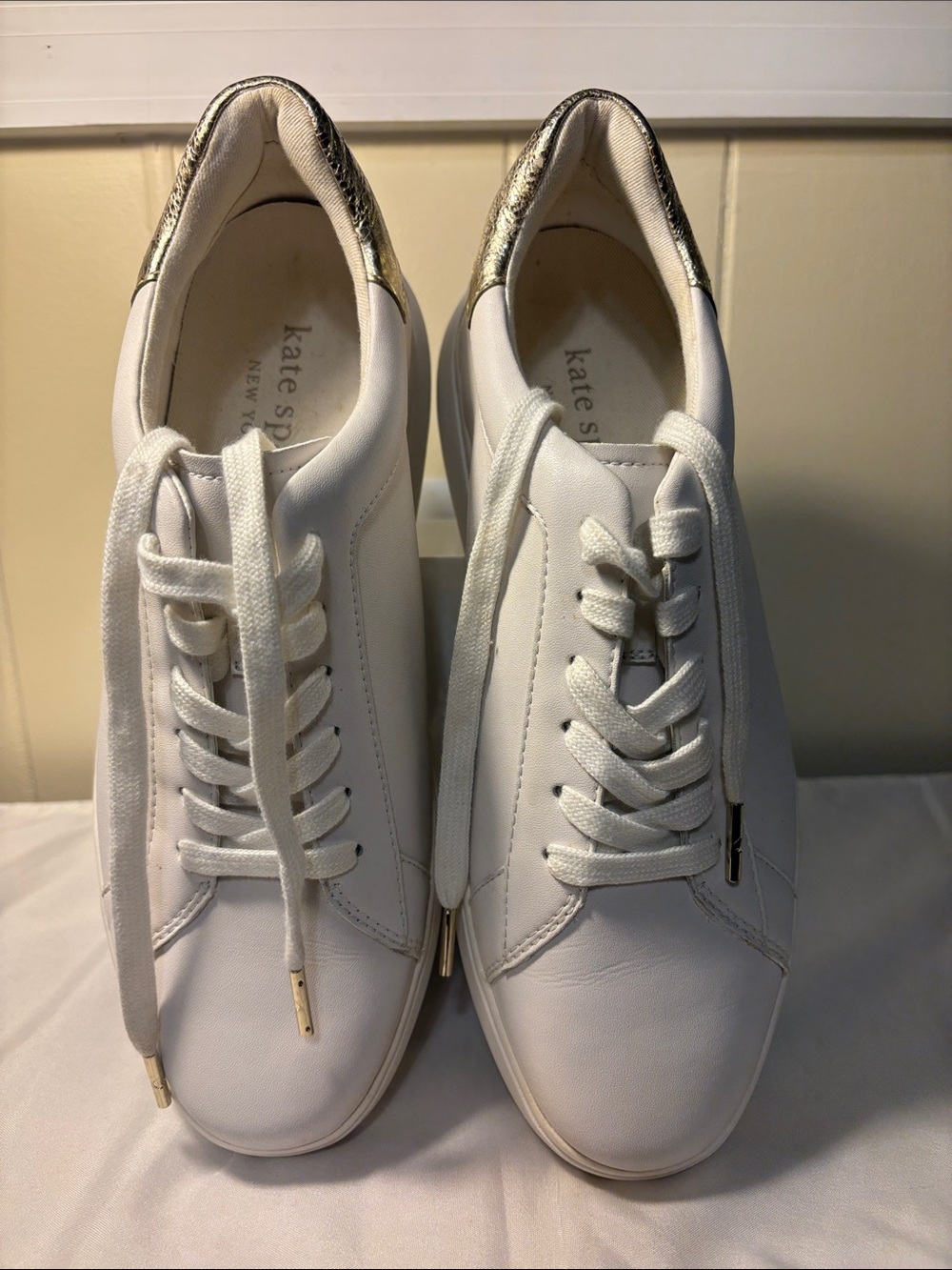 NWOT Kate Spade "Lift" White Gold Platform Sneakers sz 10